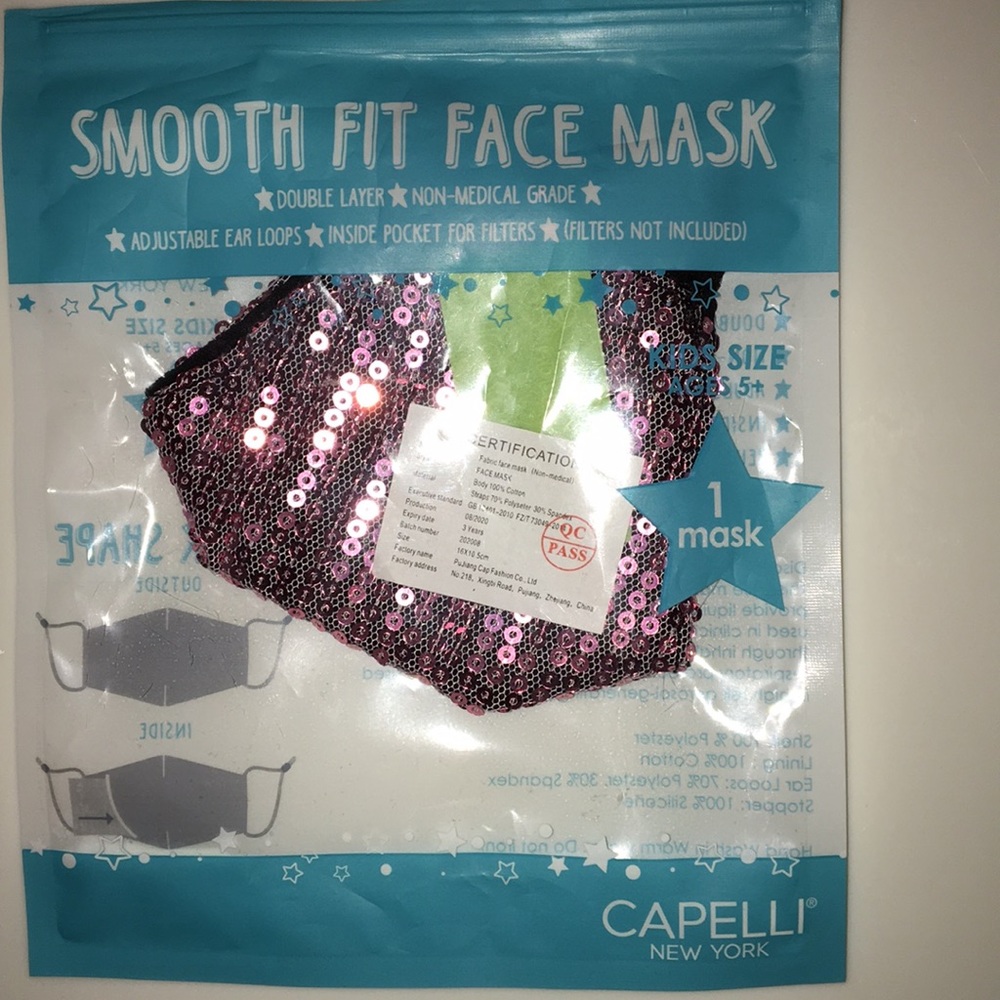 New Girls Pink Sequins Double Layer Face Mask
